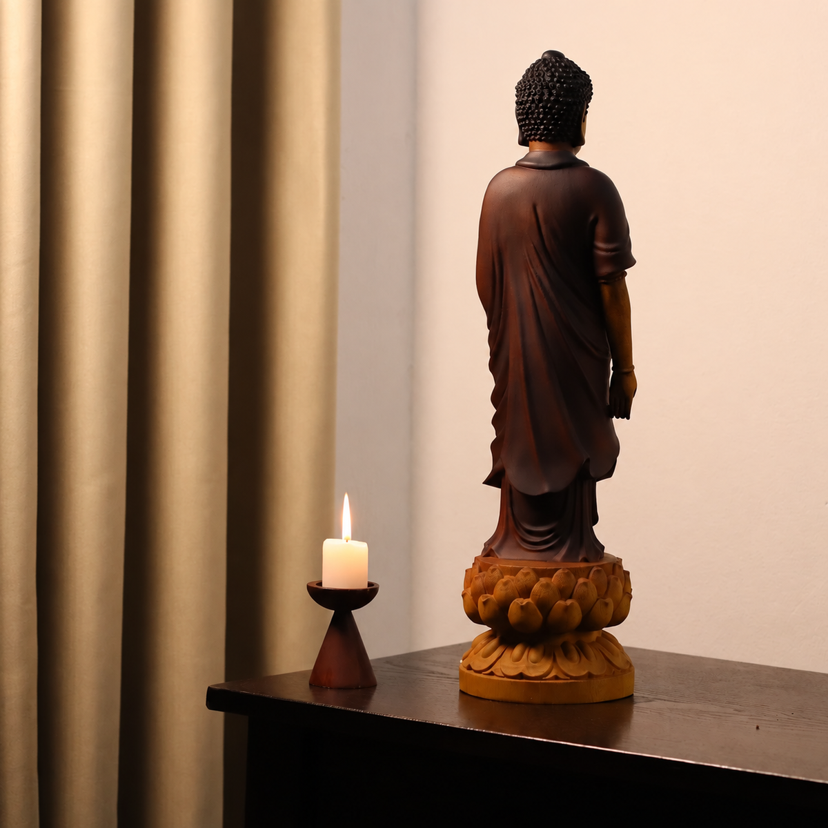 Standing Amitabha Buddha with Lotus in Solid Wood β Product photo 5
