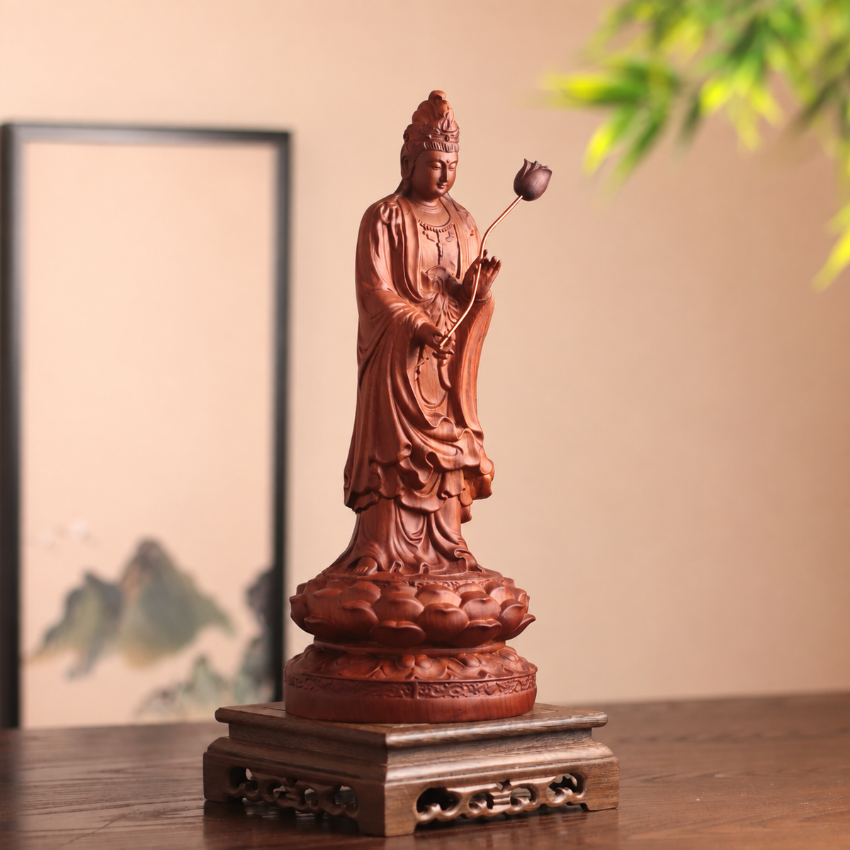 Standing Mahasthamaprapta Statue in Padauk Wood