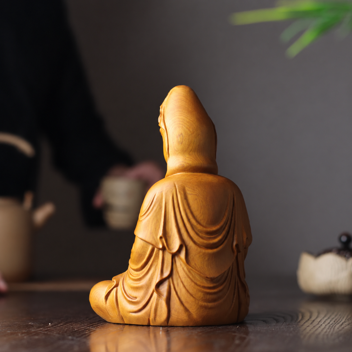 Seated Guanyin Statue in Cypress Wood