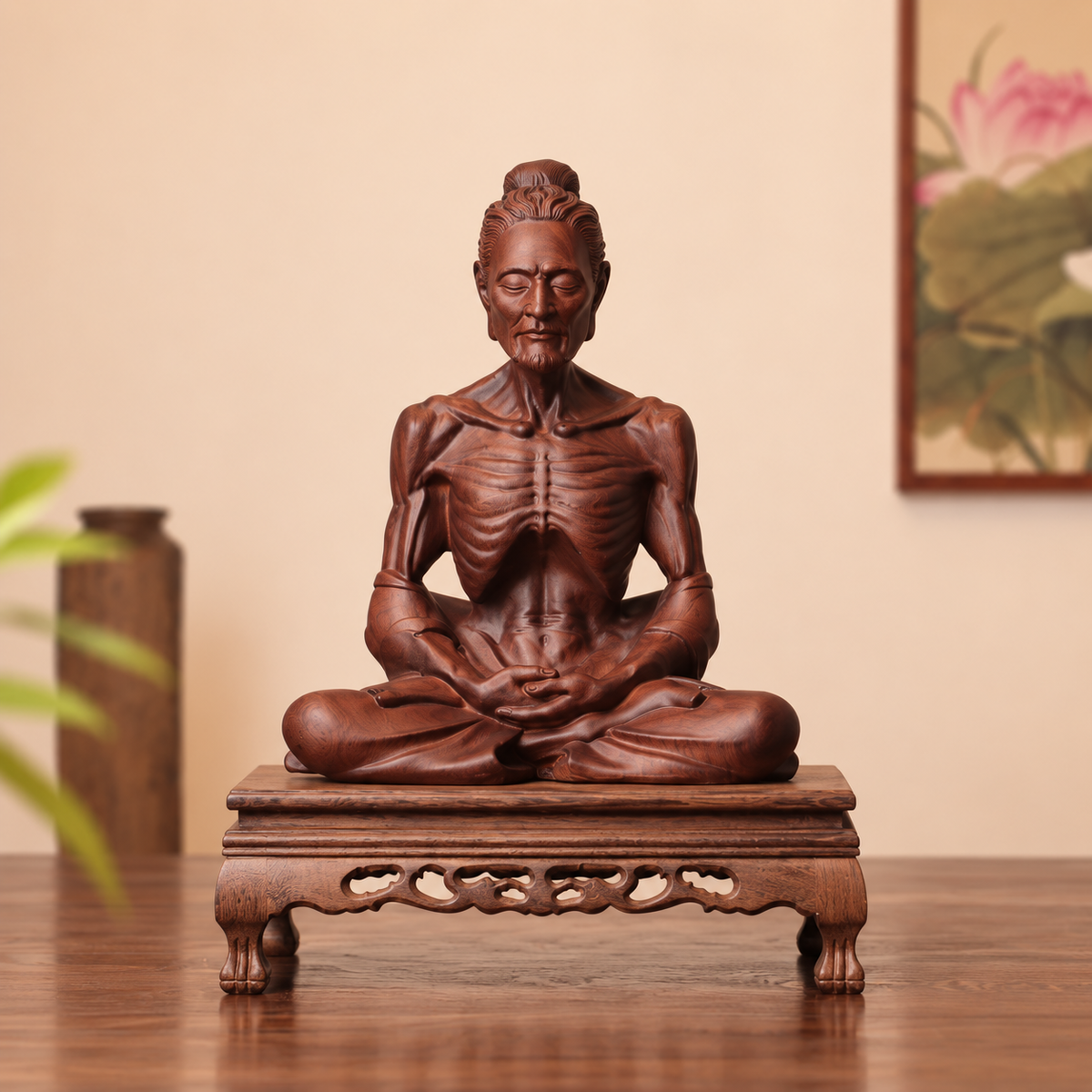 Fasting Buddha Statue in Padauk Wood