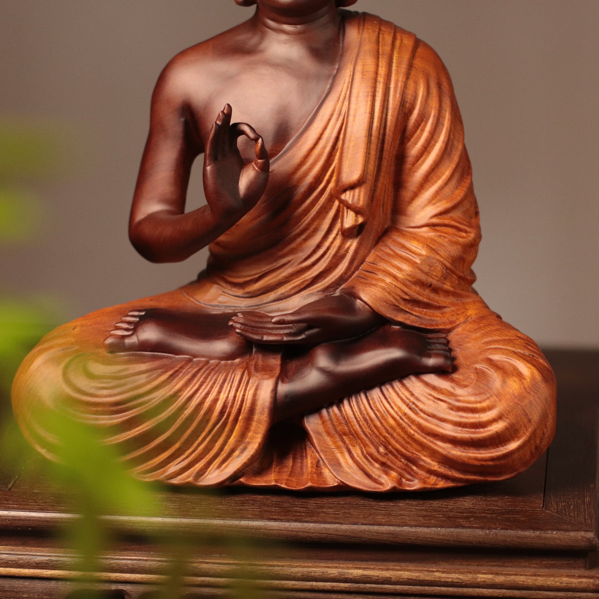 Shakyamuni Buddha Statue in Padauk Wood, 11.8 in