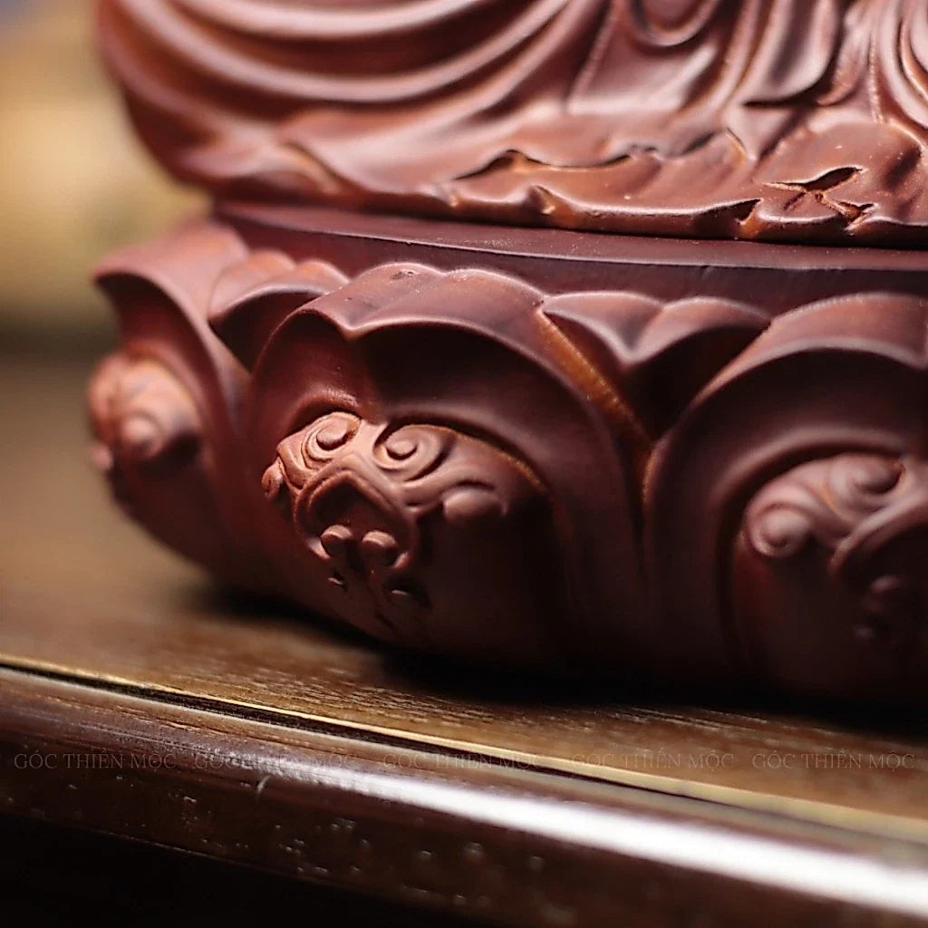 Padauk Meditation Buddha Statue, 11.8 in