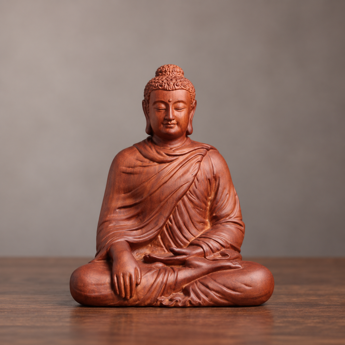 Earth-Touching Buddha Statue in Padauk Wood