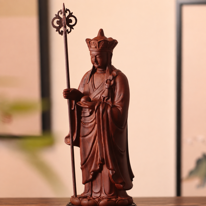 Standing Kshitigarbha Statue in Padauk Wood