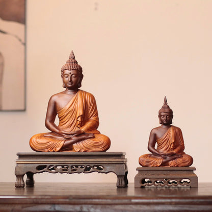 Brown & Gold Meditation Buddha in Padauk Wood