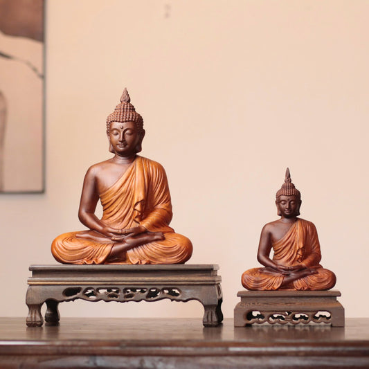 Brown & Gold Meditation Buddha in Padauk Wood