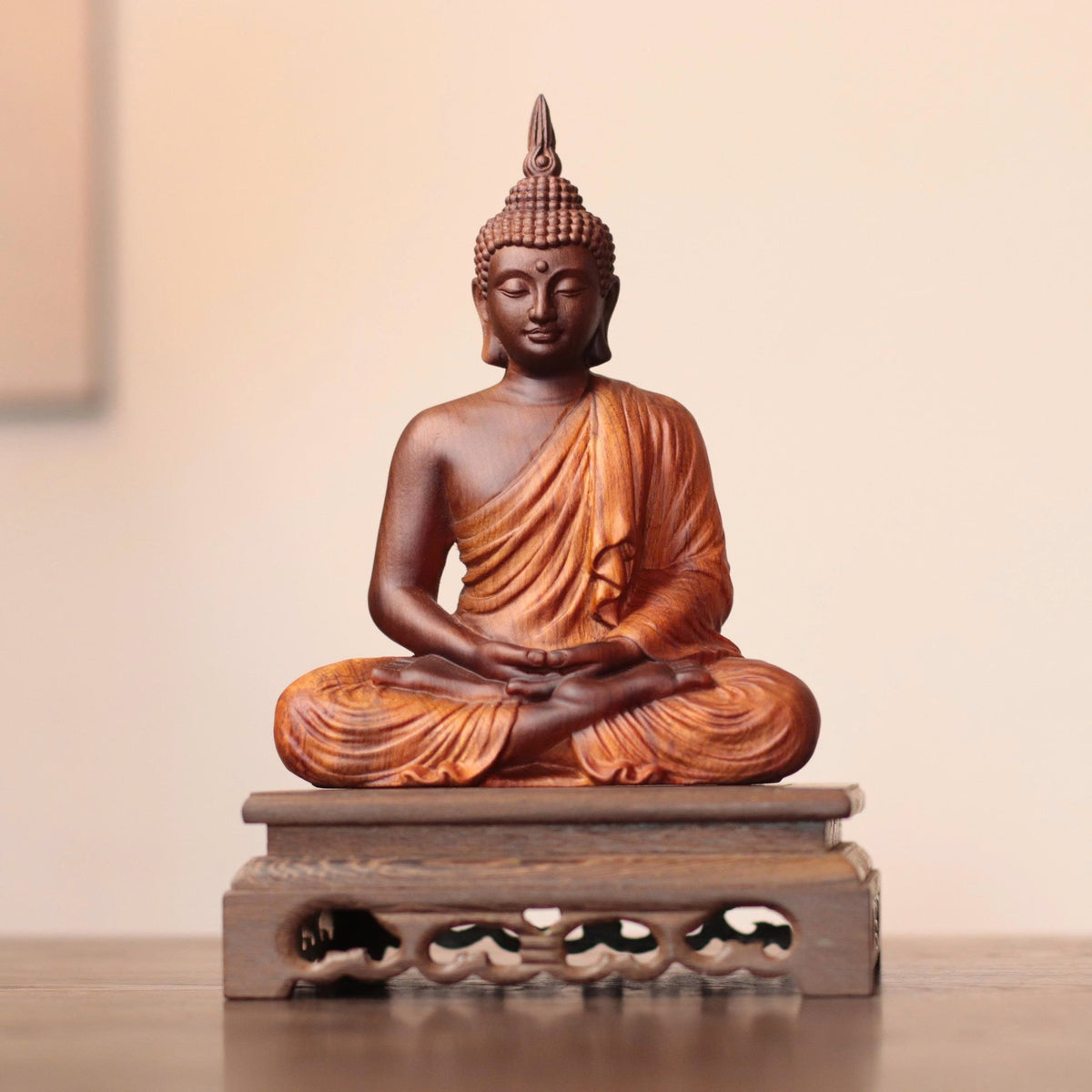 Brown & Gold Meditation Buddha in Padauk Wood