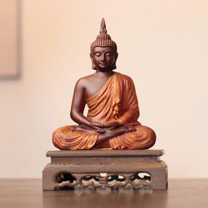 Brown & Gold Meditation Buddha in Padauk Wood