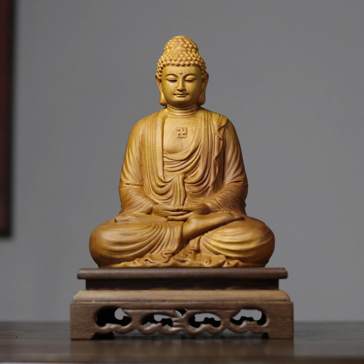 Amitabha Meditation Buddha Statue in Cypress Wood