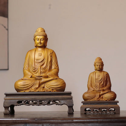 Amitabha Meditation Buddha Statue in Cypress Wood