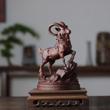 Raised-Head Goat on Rock in Padauk Wood