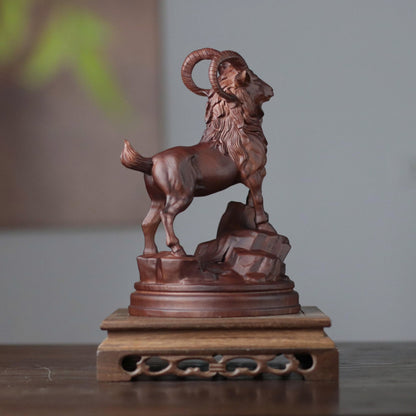 Raised-Head Goat on Rock in Padauk Wood