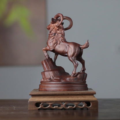Raised-Head Goat on Rock in Padauk Wood