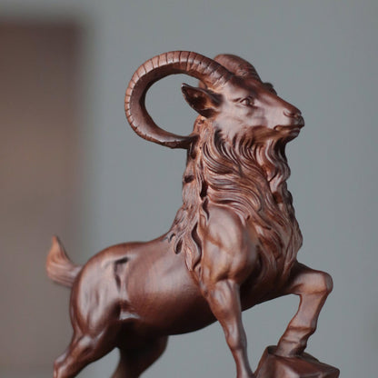 Raised-Head Goat on Rock in Padauk Wood