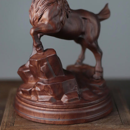 Raised-Head Goat on Rock in Padauk Wood