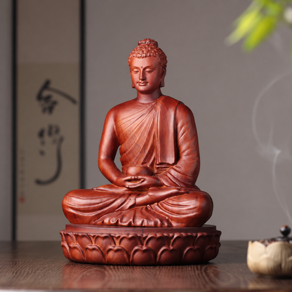 Buddha with Alms Bowl & Lotus Base Option in Huali Wood