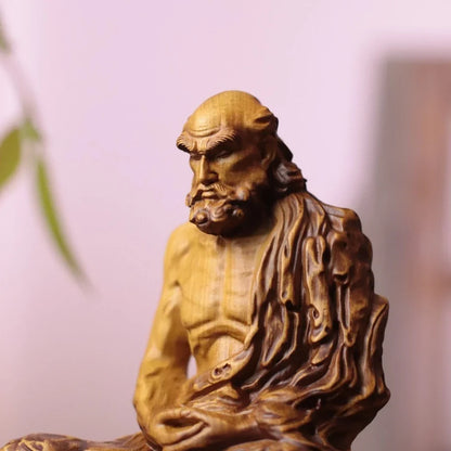 Meditating Bodhidharma Statue in Cypress Wood — Product photo 7