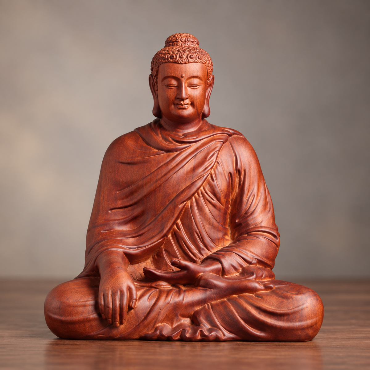 Earth-Touching Buddha Statue in Padauk Wood