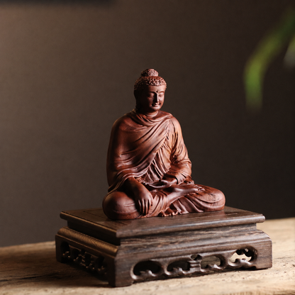 Earth-Touching Buddha Statue in Padauk Wood