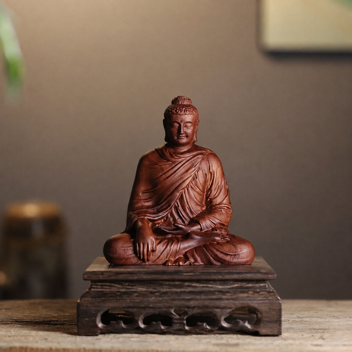 Earth-Touching Buddha Statue in Padauk Wood