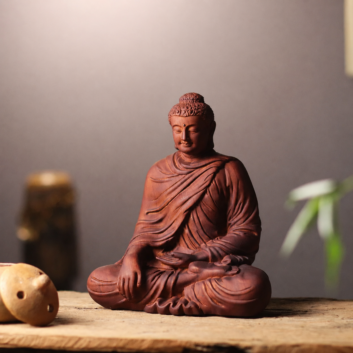 Earth-Touching Buddha Statue in Padauk Wood