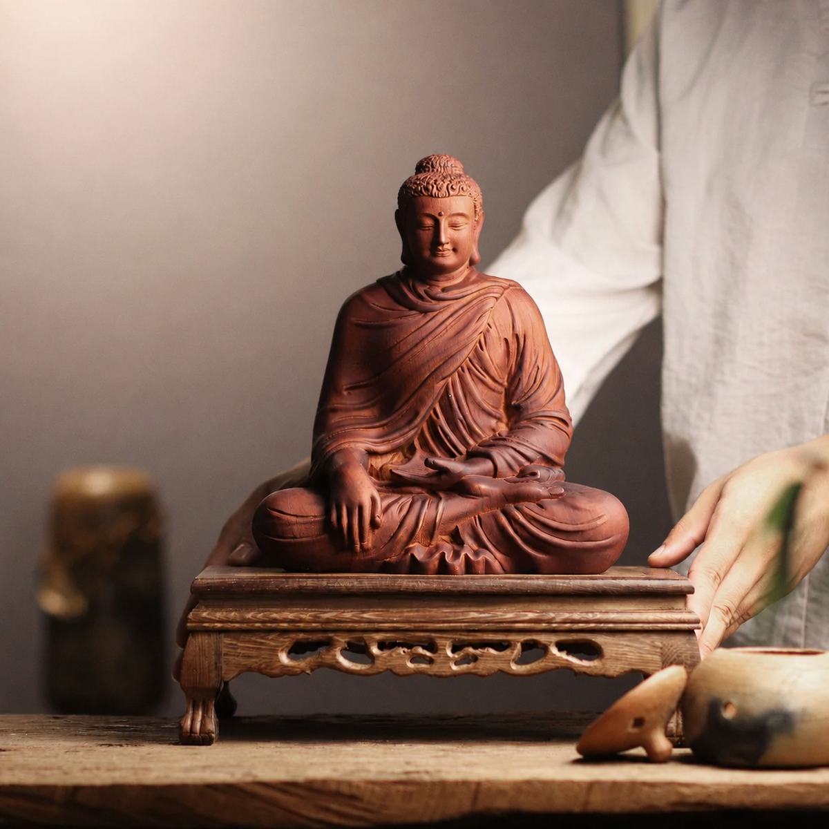 Earth-Touching Buddha Statue in Padauk Wood
