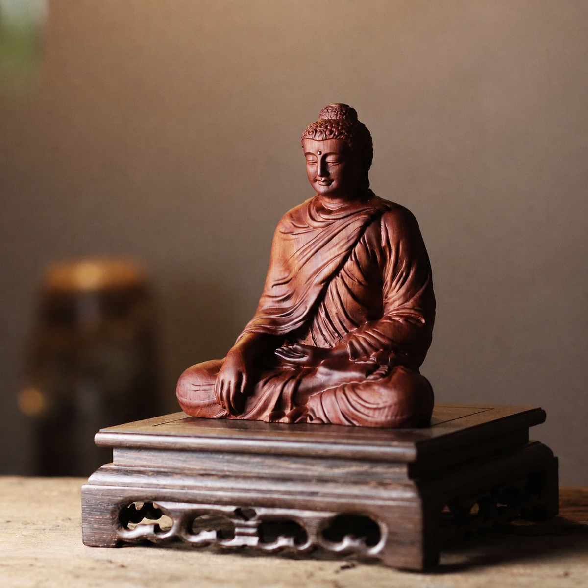 Earth-Touching Buddha Statue in Padauk Wood