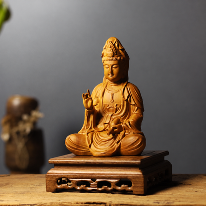 Amitabha, Guanyin & Mahasthamaprapta Cypress Statue Set