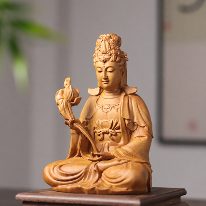 Mahasthamaprapta Lotus Statue in Cypress Wood — Product photo 8