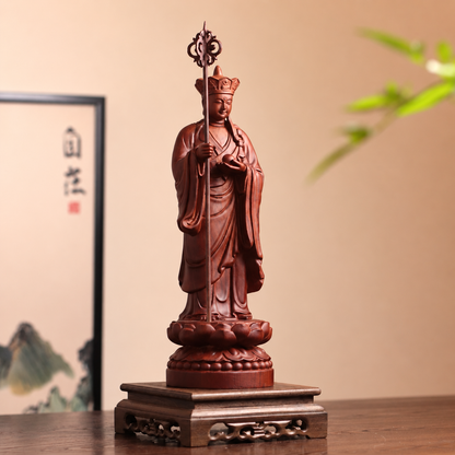 Standing Kshitigarbha Statue in Padauk Wood