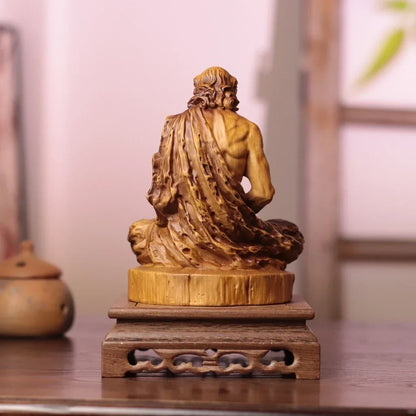 Meditating Bodhidharma Statue in Cypress Wood — Product photo 6