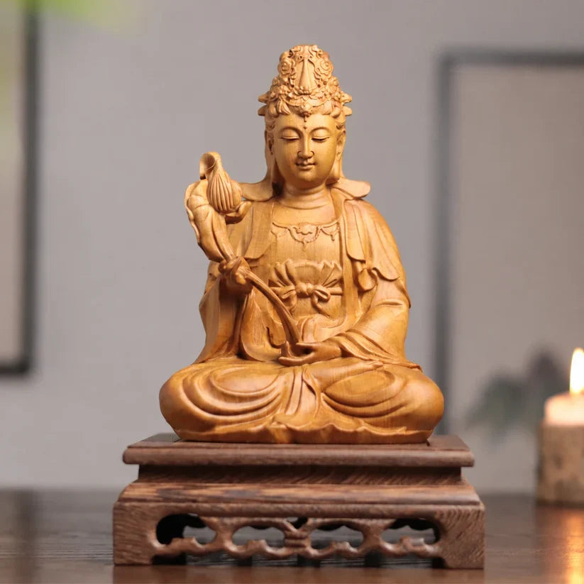 Amitabha, Guanyin & Mahasthamaprapta Cypress Statue Set