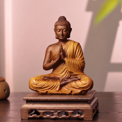 Praying Buddha Statue in Cypress Wood