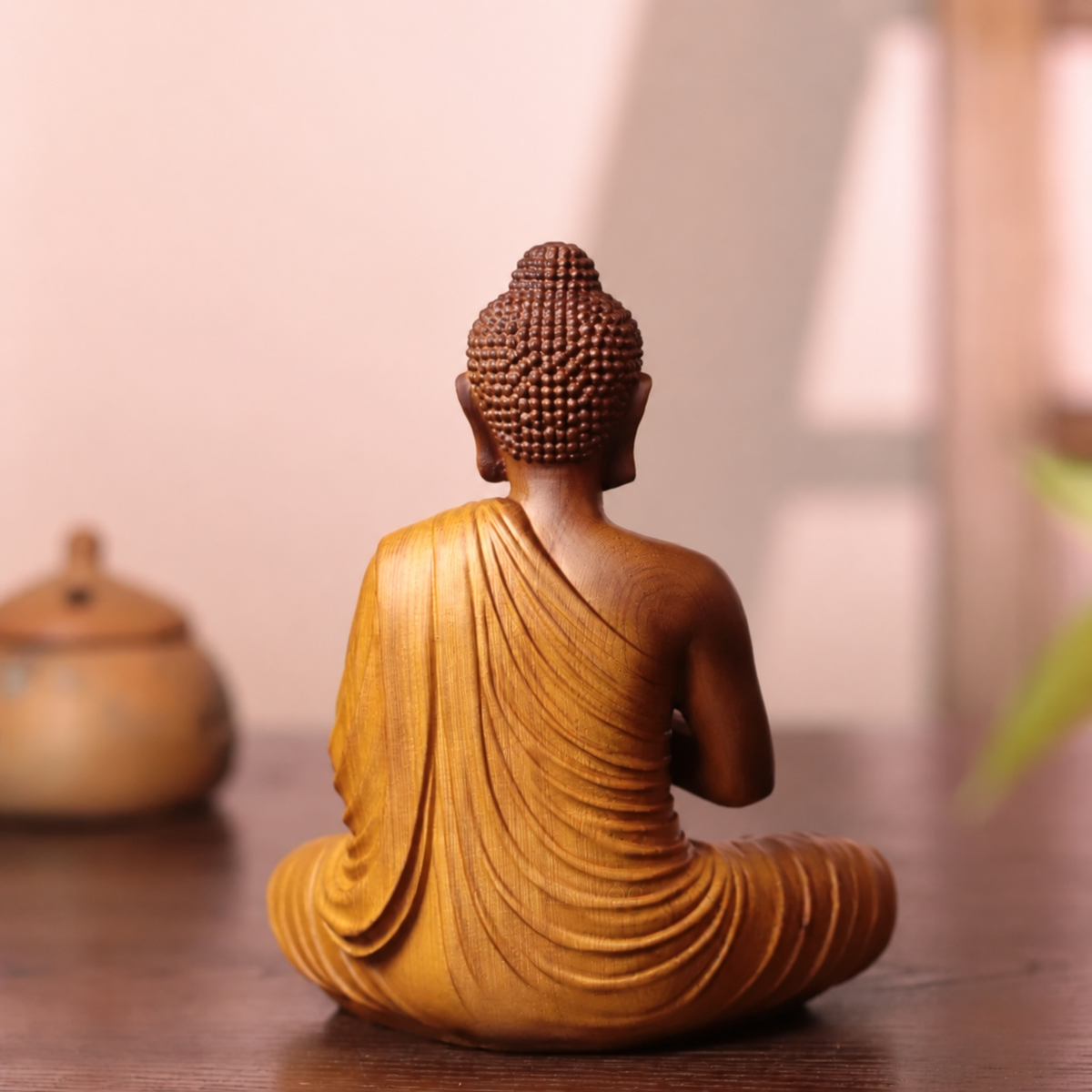 Praying Buddha Statue in Cypress Wood