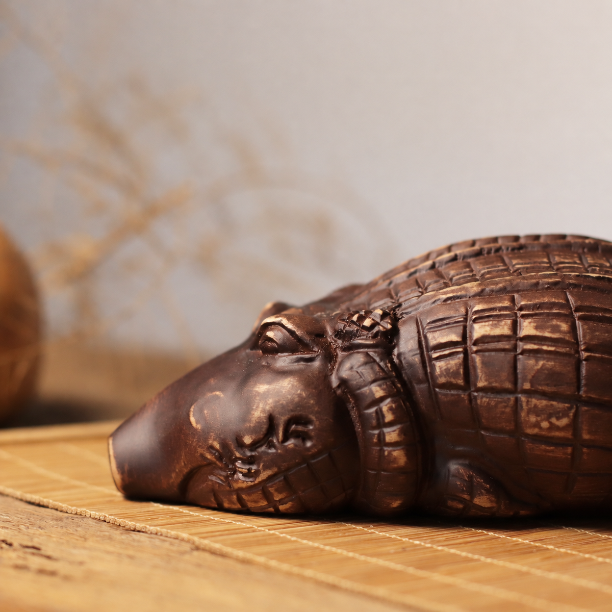 Rounded Crocodile Figurine in Khaya Wood
