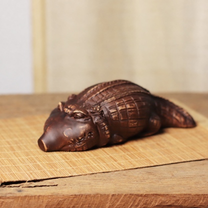 Rounded Crocodile Figurine in Khaya Wood
