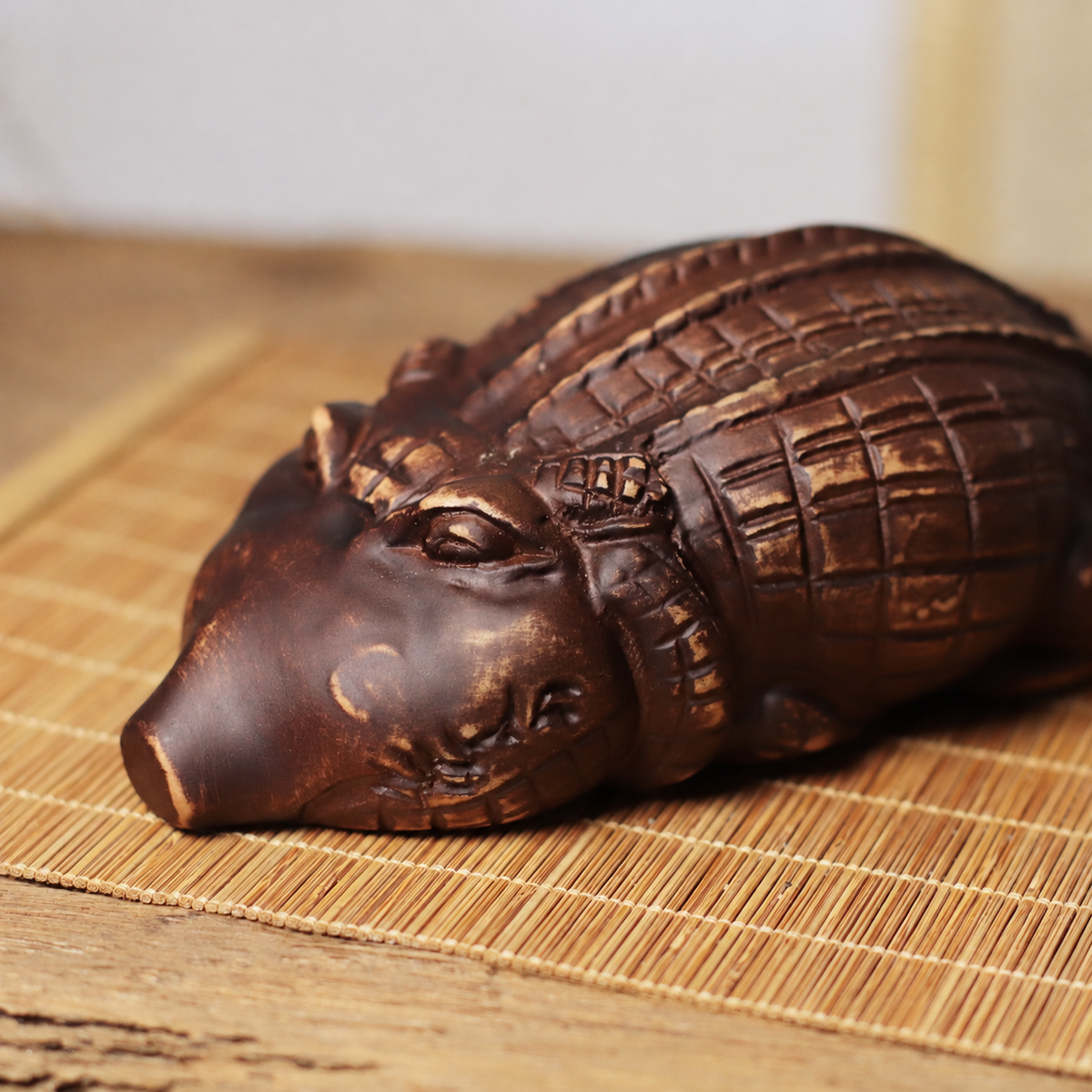 Rounded Crocodile Figurine in Khaya Wood
