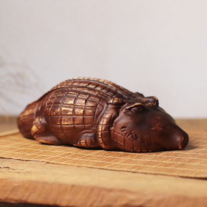 Rounded Crocodile Figurine in Khaya Wood