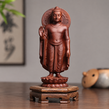 Standing Buddha with Halo in Padauk Wood — Product photo 4
