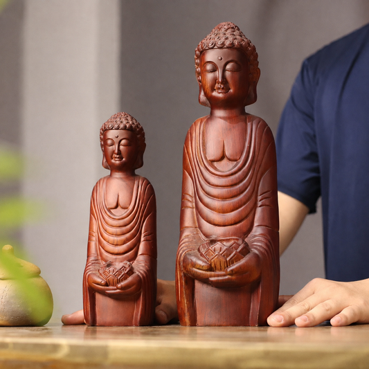 Standing Shakyamuni Buddha with Lotus in Padauk Wood