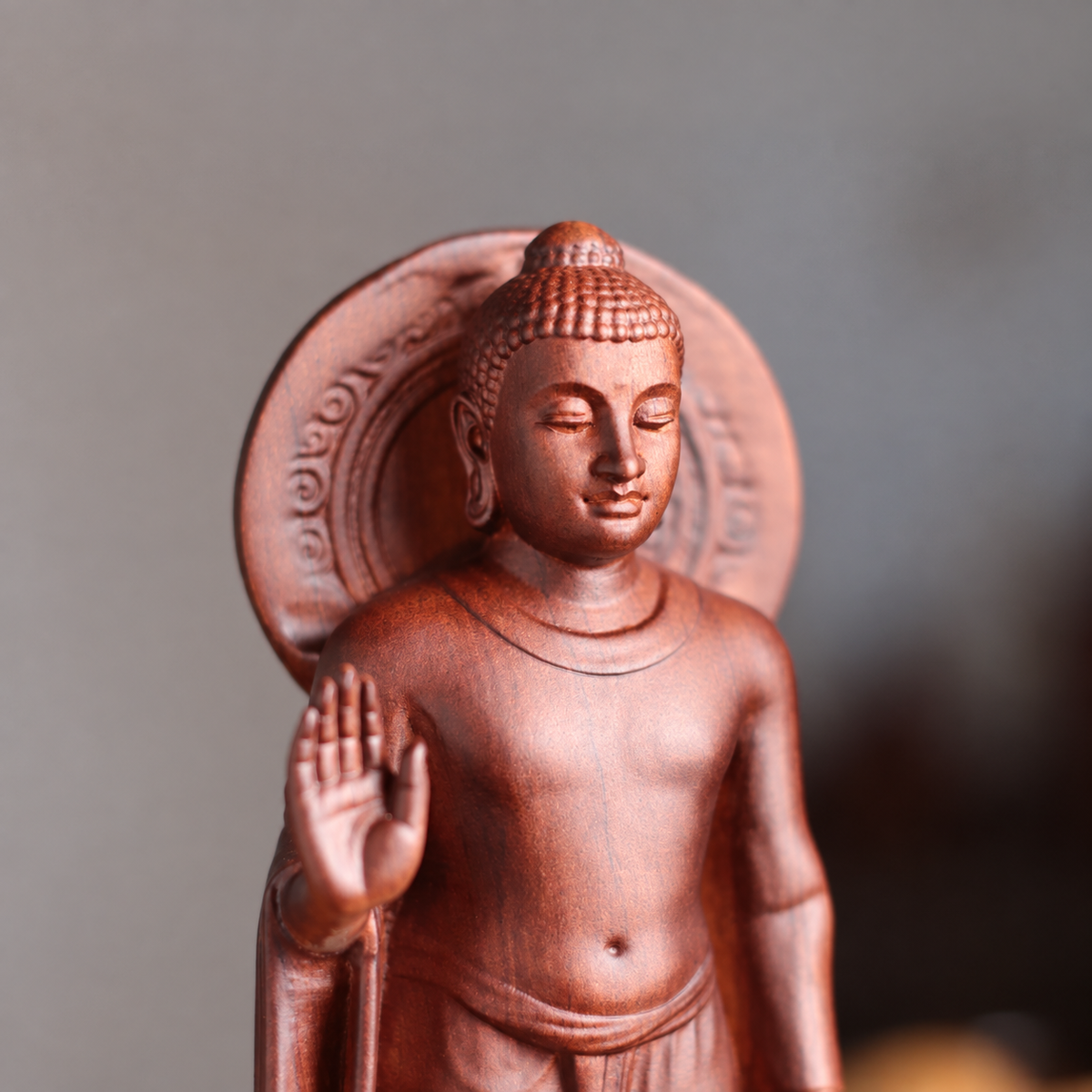 Standing Buddha with Halo in Padauk Wood — Product photo 3