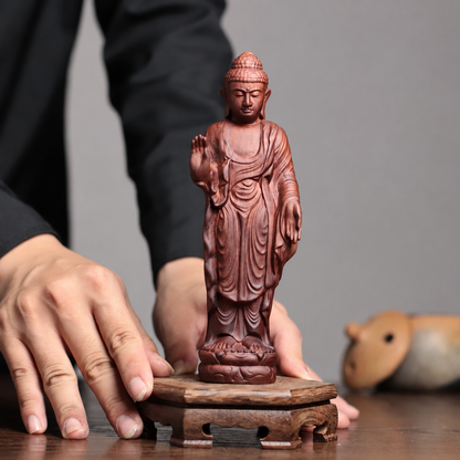 Standing Abhaya Buddha Statue in Padauk Wood — Product photo 2