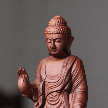 Standing Abhaya Buddha Statue in Padauk Wood — Product photo 4