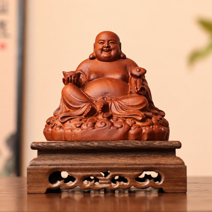 Laughing Buddha with Ingot in Aromatic Wood — Product photo 2