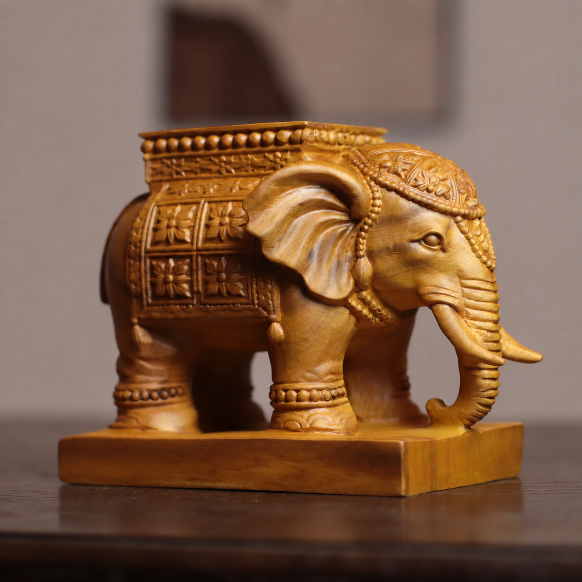 Elephant Candle Holder in Carved Cypress Wood — Product photo 5