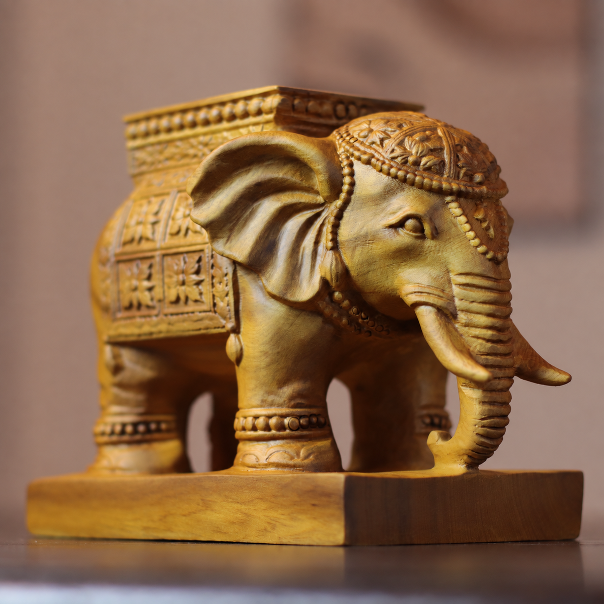 Elephant Candle Holder in Carved Cypress Wood — Product photo 1