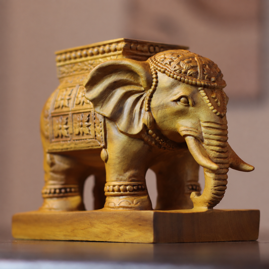Elephant Candle Holder in Carved Cypress Wood — Product photo 1