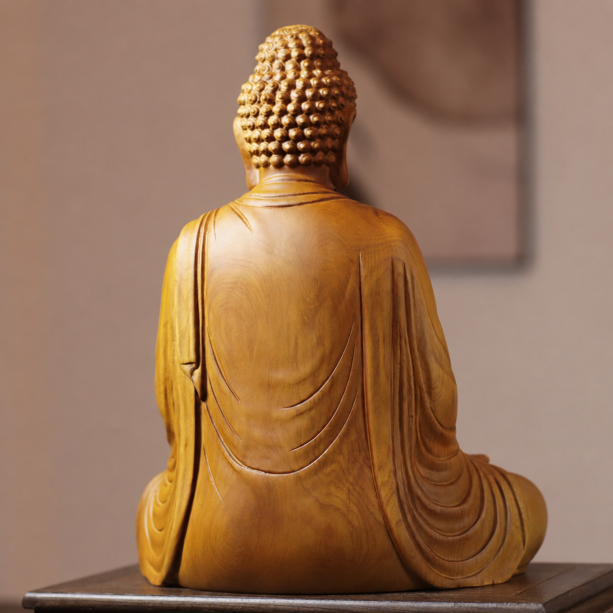 Amitabha Meditation Buddha Statue in Cypress Wood — Product photo 6