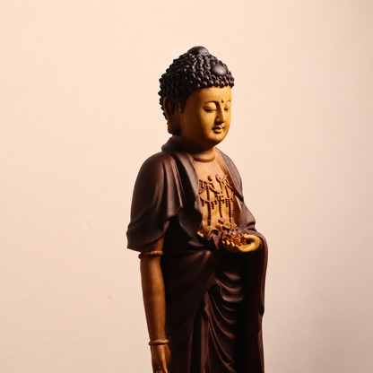 Standing Amitabha Buddha with Lotus in Solid Wood — Product photo 4