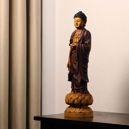 Standing Amitabha Buddha with Lotus in Solid Wood — Product photo 2